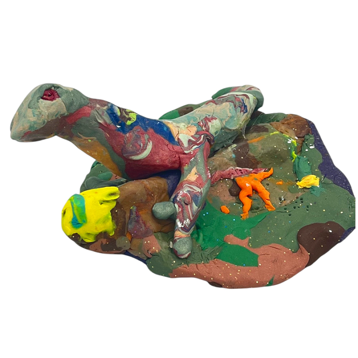 I love collaborations, and the telephone project fits right into that category. I think that that the idea of not knowing what I will be creating boosts the energy level and it’s so much fun to build off another artists’ orientation! My first instinct was to reverse the colors and to bring to light that reversal in my choice of creature to create. A chameleon turned out to be the perfect choice.